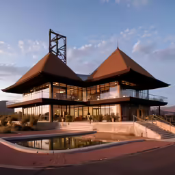 a building has three floors that are pitched like a pyramid