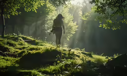 there is a woman walking in the grass