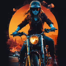 the motorcycle rider is posing for a photo,a woman riding on the back of a motorcycle