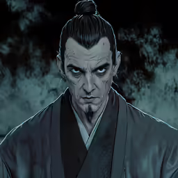a man dressed in an outfit with dark hair