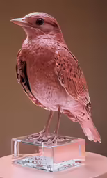 the bird is sitting on the acrylic block