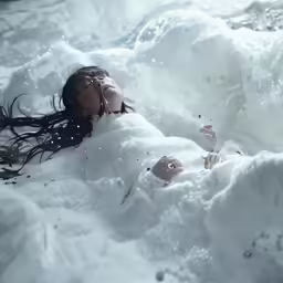 the girl is submerged in some foamy water