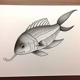 a drawing of a fish on paper