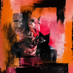 the painting is made up of a woman holding a cat