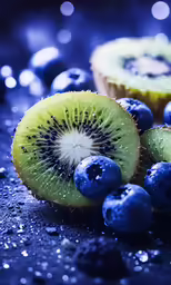 two kiwis, one with a bite taken out of it