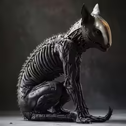 the cat skeleton is wearing a crown and sitting down