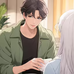 the anime character is looking at another character