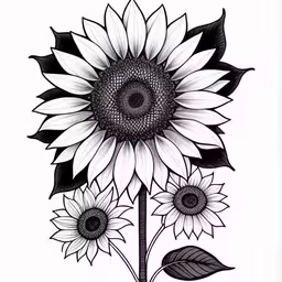 a drawing of two sunflowers with black petals
