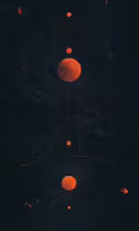 an illustration with planets and lines that appear to be connected to strings