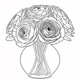 an image of a vase with roses in it,a flower vase filled with flowers coloring page,a vase filled with flowers on top of a white background,this image is a vase with roses inside it,an outline drawing of a vase filled with flowers