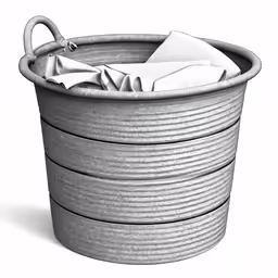 an empty round waste basket is shown with the lid open