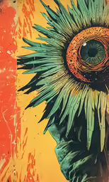 a wall painting depicting a green and yellow sunflower