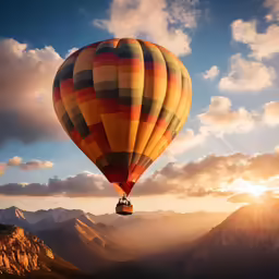 a hot air balloon is soaring high into the sky