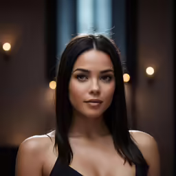 a women posing with lights behind her