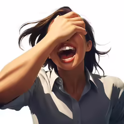 a woman making a face while holding her hair in front of her face