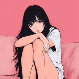 this is a cartoon of a woman with her knees on a couch