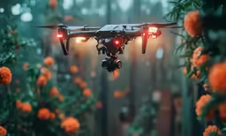 an image of a robot flying above a forest