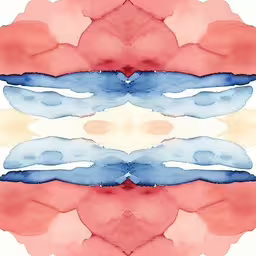 watercolor and ink art piece with a red and blue stripe and white circular