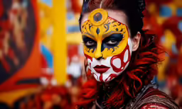 a woman with painted face with colorful markings