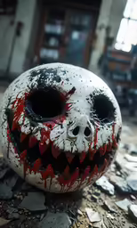 an old abandoned doll with large teeth and large teeth