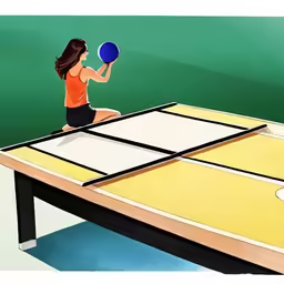 a painting of a woman playing ping pong