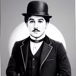 a black and white photo of a person wearing a tuxedo
