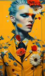 a woman with a yellow dress and flowers on her head