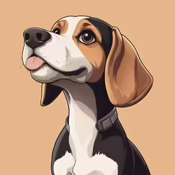 a beagle sits looking at the camera