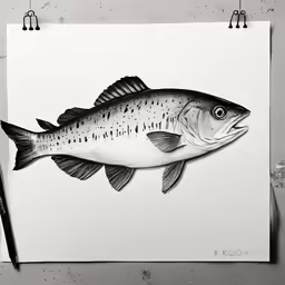 a drawing of a fish on a white sheet