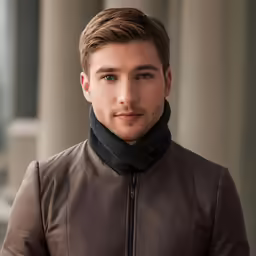 an image of a man with a beard and neck scarf