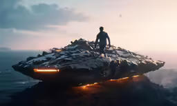 a man standing on top of a large chunk of rocks