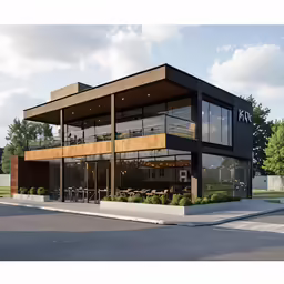 an industrial building with open air space and balcony