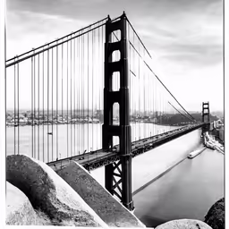 black and white photograph of the golden gate bridge