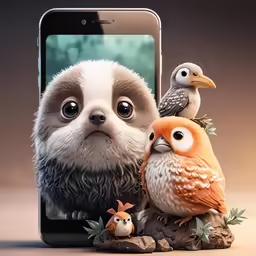 a baby slotty bear and its family sit on top of an iphone