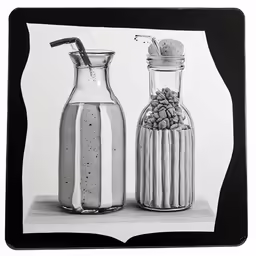 an old photograph of two different jars and a drink shaker