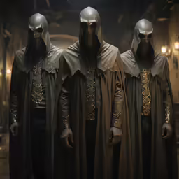 three men in viking armor are standing near each other