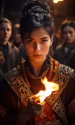 a woman is holding a candle in her hand