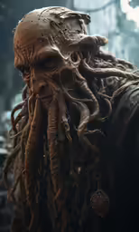 a close up of the face of a predator character