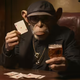 a man holding a card and glass filled with ale