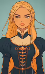 a female character in a blue and white outfit