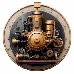 a machine is shown in a round window