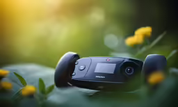 a camera sitting on top of a piece of wood