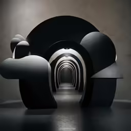 an abstract tunnel leading to an illuminated room