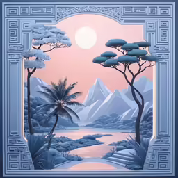 a painting with some trees in the background