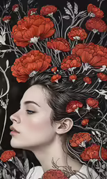the painting is titled as a young woman with flowers in her hair