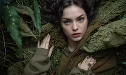 a woman holding her hands in front of her face while she covers herself from the sun