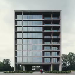 people walking near an outside office building on a cloudy day