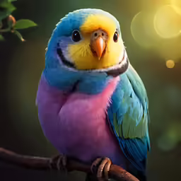 colorful bird perched on a branch with lots of light