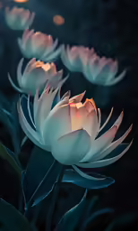 white flowers with long green stems against a black background