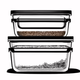 three glass storage containers with food inside